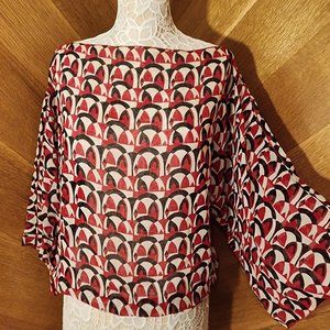 The Limited Black Red & White Sheer Print Top - Sz M